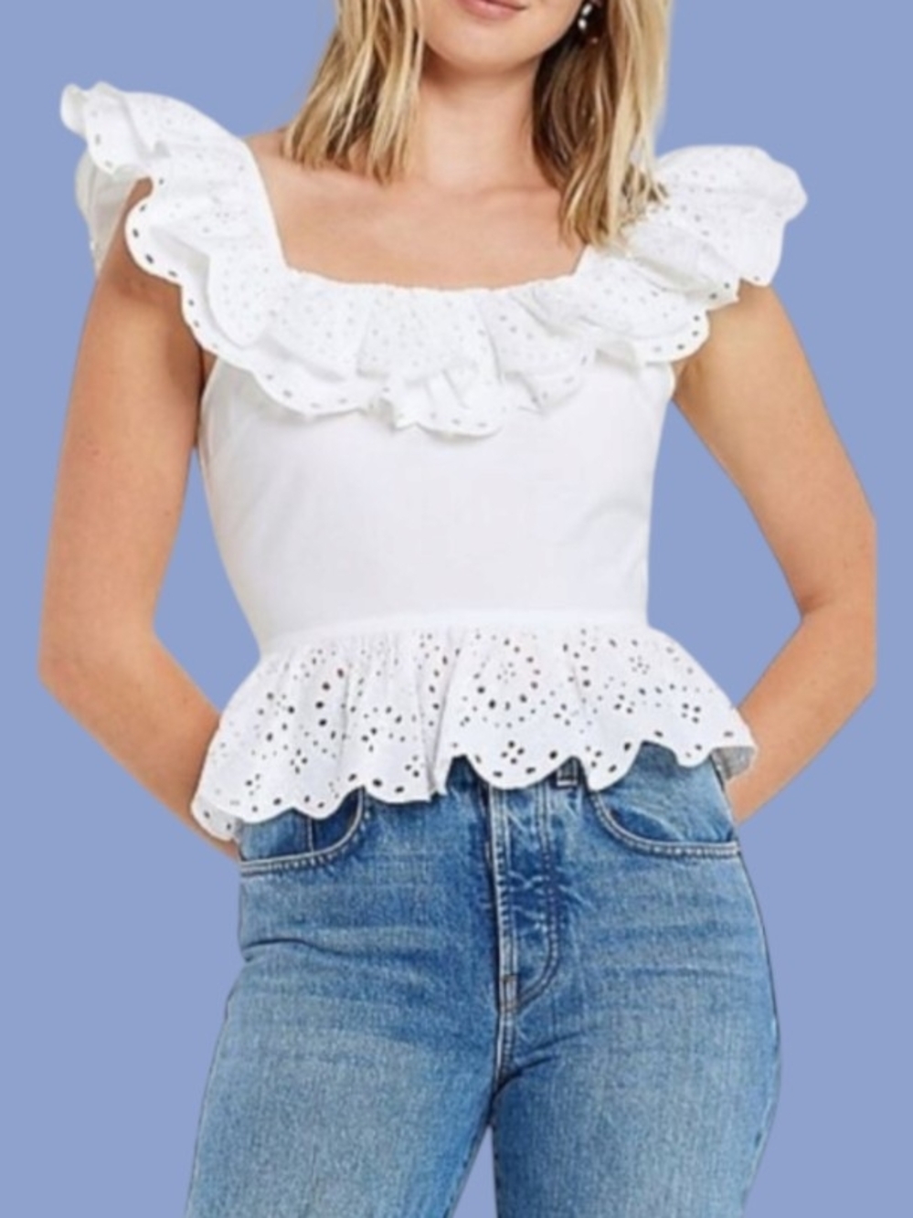 White Ruffled Eyelet Peplum Top Open Back Peplum Eyelet Express L